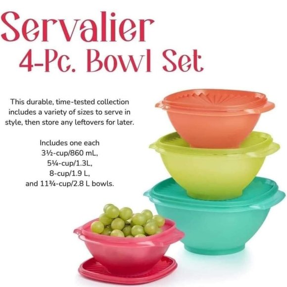 NEW Tupperware Servalier 4-Pc. Bowl Set, multicolor, stacking - Picture 1 of 4
